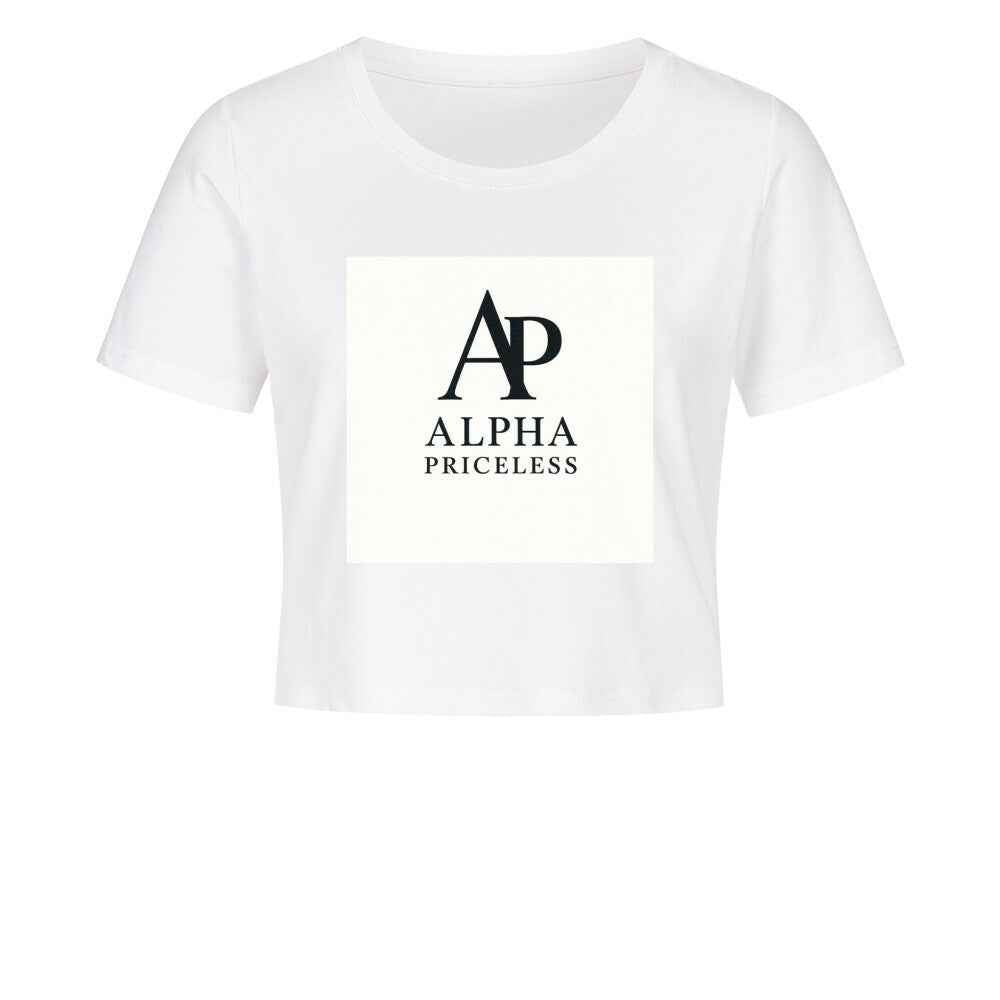 Women’s Crop Top - Alpha Priceless Crop Shirt in white with minimalist logo design.