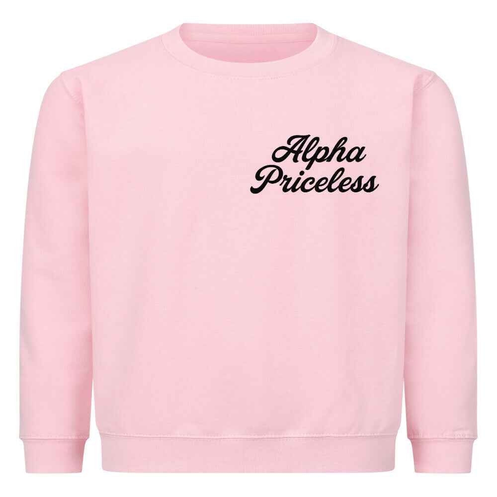 Kids Sweatshirt - Alpha Priceless YoungCore Crew in pink with stylish branding.