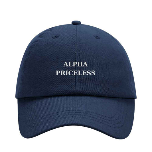 Streetwear Dad Cap - Alpha Priceless Street Cap in navy blue with Alpha Priceless branding on the front.