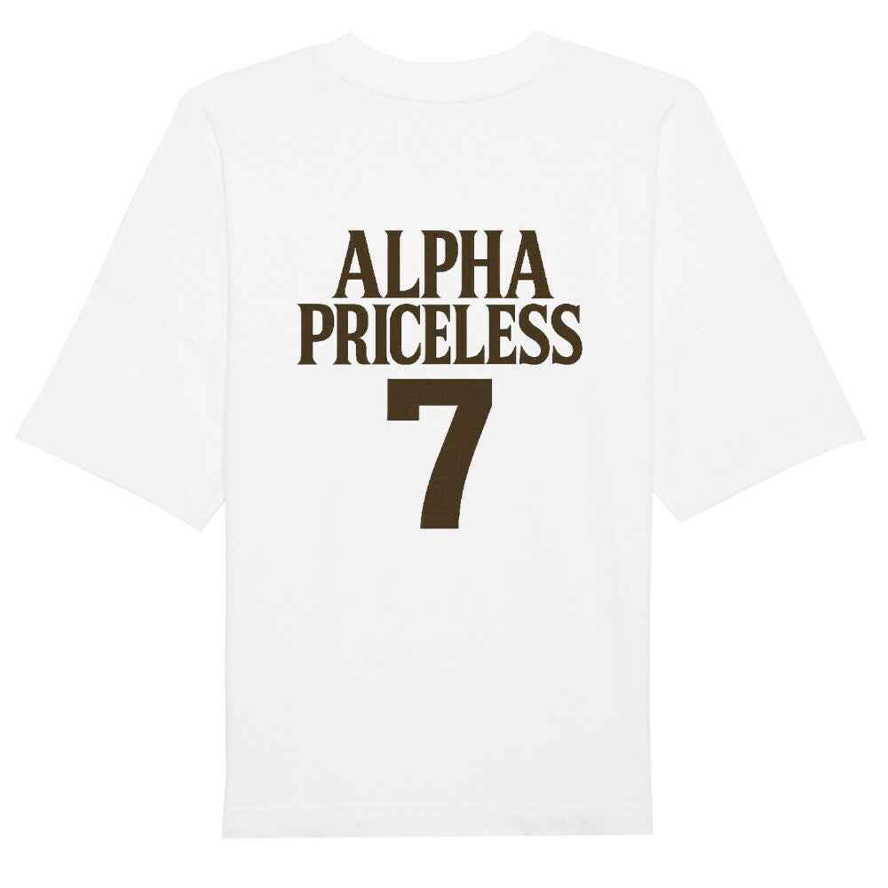 Alpha Priceless Organic Oversized T-Shirt mit gesticktem Design auf der Rückseite, lässiger Streetwear-Stil.