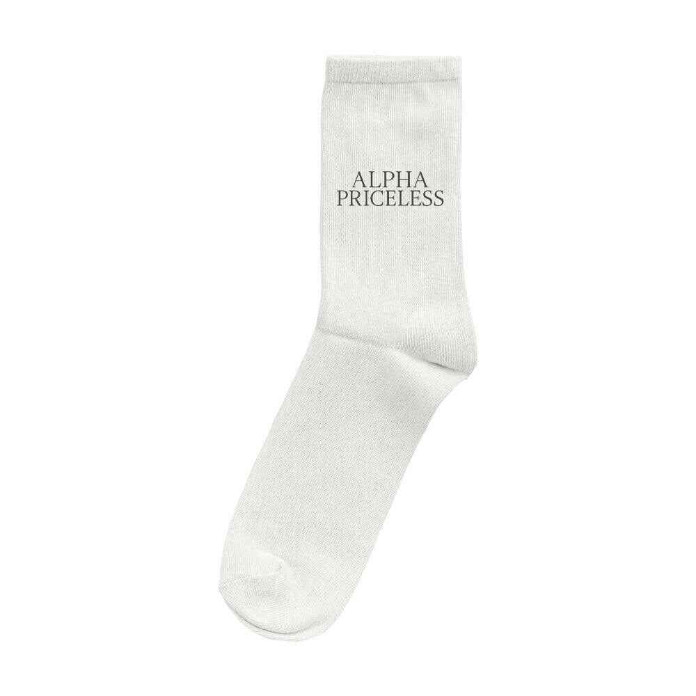 Alpha Priceless Signature Comfort Socks in a clean white color with minimalist branding.