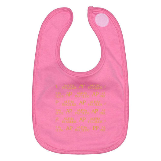 Alpha Priceless Signature Bib - Organic Cotton Baby Bib in pink with a gold design, perfect for mealtime.