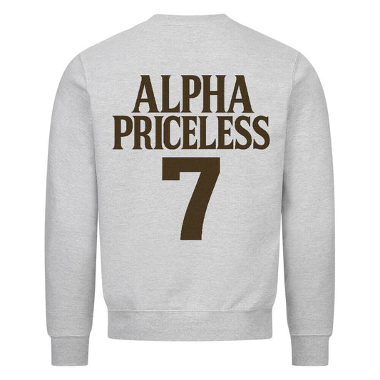 Alpha Priceless Classic Crewneck Sweatshirt mit grauem Design und rückseitigem Logo "ALPHA PRICELESS 7"
