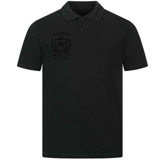 Classic Polo Shirt Premium Fit in black with ALPHA and PRECIOUS ACADEMY logo