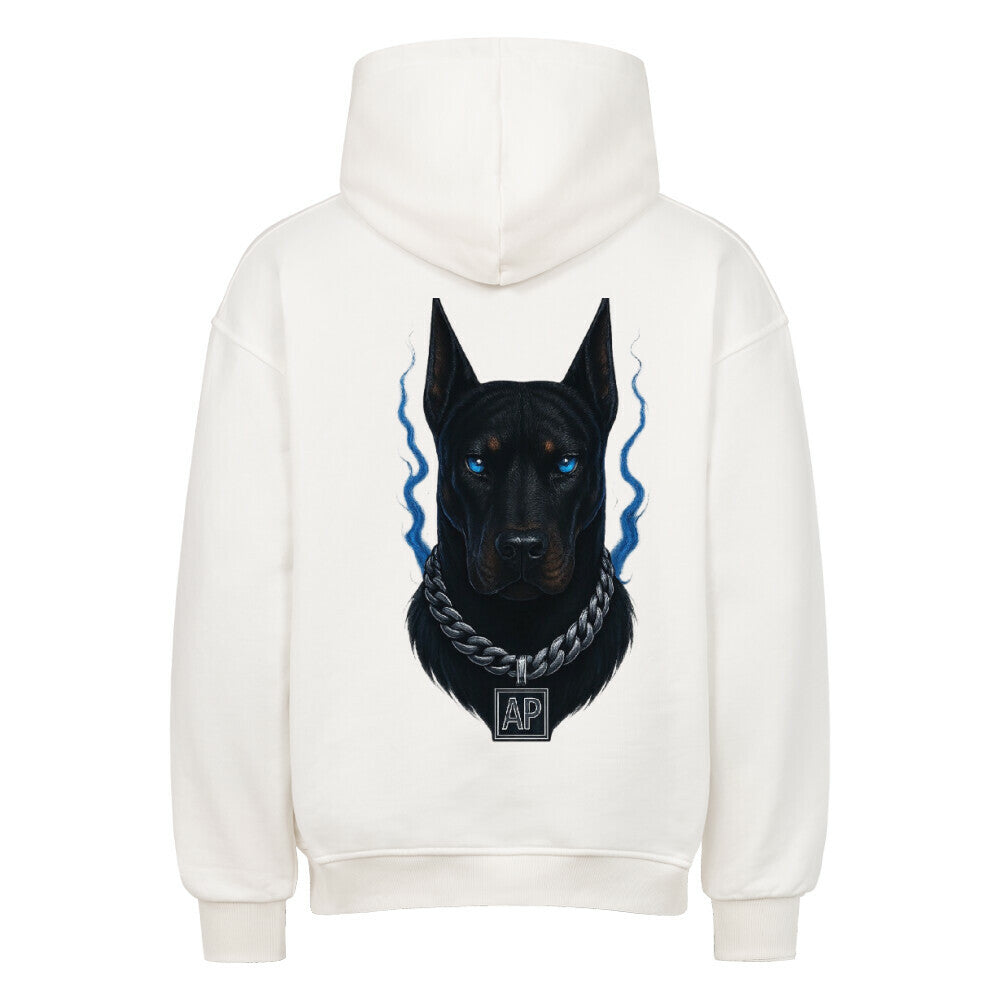 Alpha Guard Oversized Comfort Hoodie mit schwarzem Hundedesign auf dem Rücken, modisch und lässig.