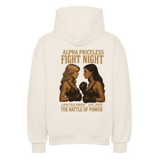 Alpha Priceless Battle Fight Oversized Hoodie mit kraftvollem Design und zwei Kämpferinnen auf der Rückseite.
