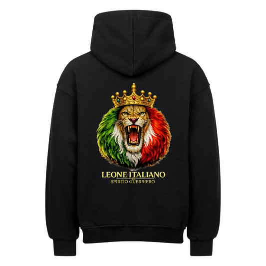 VACANCY Leone Italiano Oversized Hoodie mit Löwe, Krone und italienischen Farben auf der Rückseite.