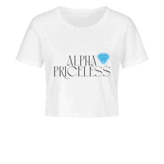 Women’s Crop-Top - Alpha Priceless Glow Streetwear Crop in white with stylish minimalist branding.