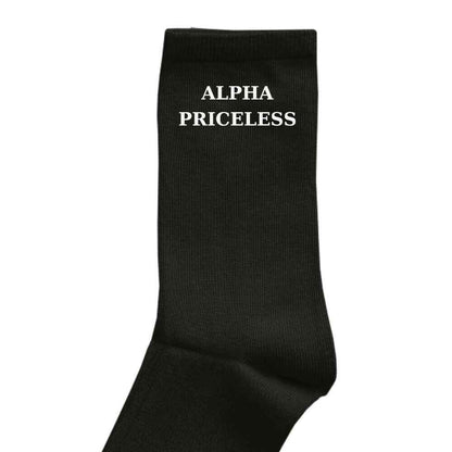 Alpha Priceless Comfort Streetwear Socks in black with white logo on the side.