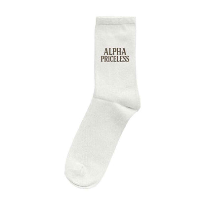 Alpha Priceless Mocha Comfort Socks in stylish white with minimalist branding for comfort and durability