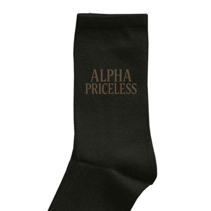 Alpha Priceless Mocha Comfort Socks in black with minimalist branding.