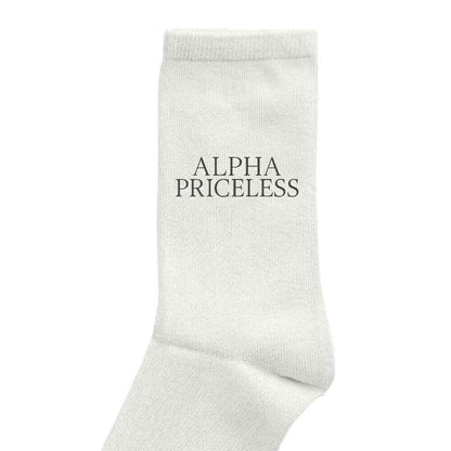 Alpha Priceless Signature Comfort Socks in light gray with minimalist logo design.