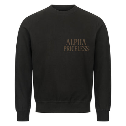 Alpha Priceless Classic Crewneck Sweatshirt in black featuring minimalist branding for a stylish look.