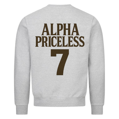 Alpha Priceless Classic Crewneck Sweatshirt mit grauem Design und rückseitigem Logo "ALPHA PRICELESS 7"