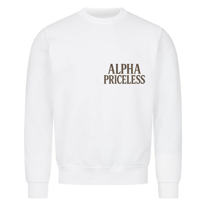 Alpha Priceless Classic Crewneck Sweatshirt in white with minimalist branding.
