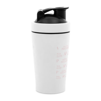 Alpha Priceless Fitness Shaker - 750ml Leak-Proof Gym Bottle in sleek white design with black lid.