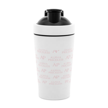 Alpha Priceless Fitness Shaker - 750ml Leak-Proof Gym Bottle in white with black lid, ideal for protein shakes and hydration.