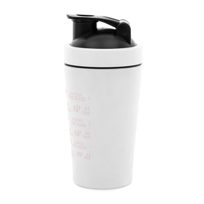 Alpha Priceless Fitness Shaker - 750ml Leak-Proof Gym Bottle in white with black lid, ideal for athletes and on-the-go hydration.