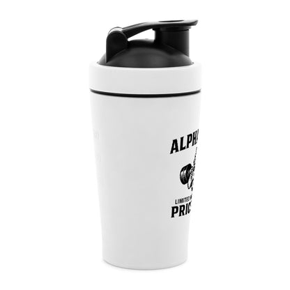 Alpha Priceless Hustler Protein Shaker in white with black lid, perfect for protein shakes and hydration.