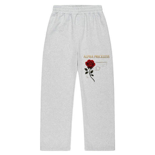 Rose Trigger Comfortable Bottoms in gray with rose and gun design, perfect for style and comfort.