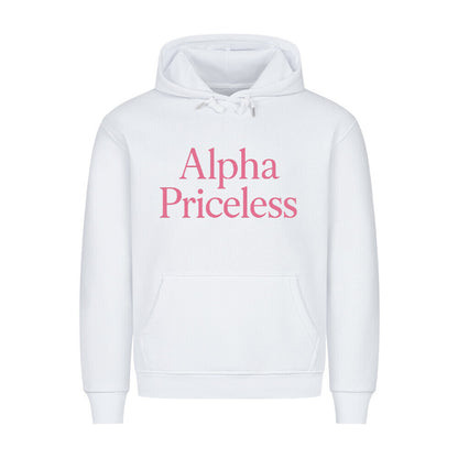 HigherBlanks Animal Alpha Power Hoodie in white with pink 'Alpha Priceless' text.