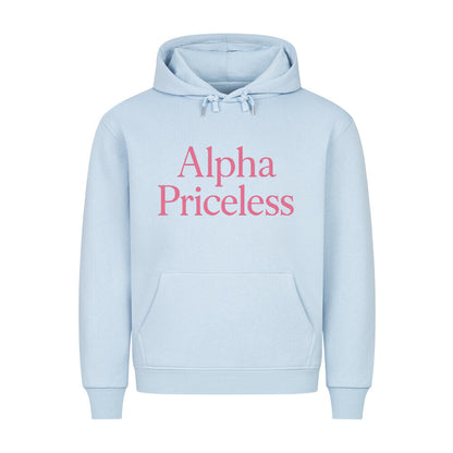 HigherBlanks Animal Alpha Power Hoodie in light blue with 'Alpha Priceless' graphic.