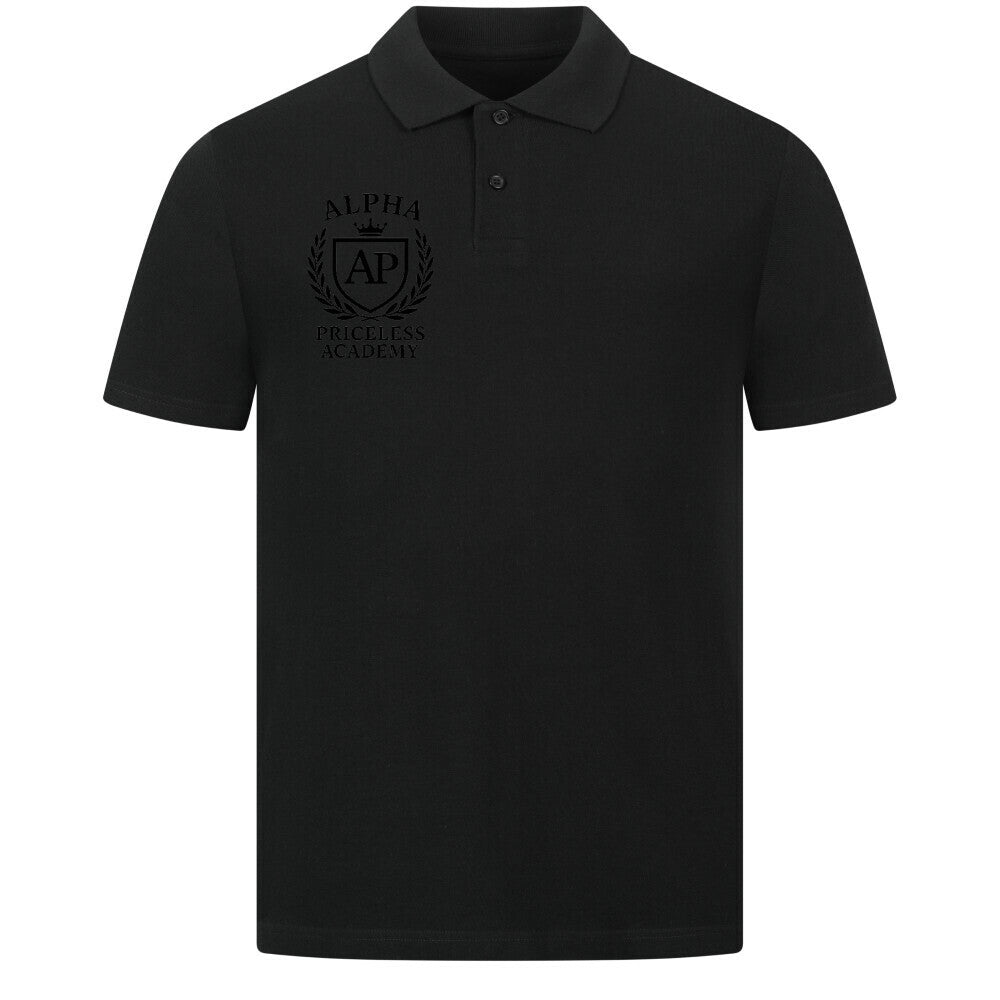 Classic Polo Shirt Premium Fit in black with ALPHA and PRECIOUS ACADEMY logo