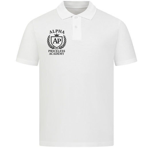 Classic Polo Shirt Premium Fit in Weiß mit Alpha Priceless Academy Logo