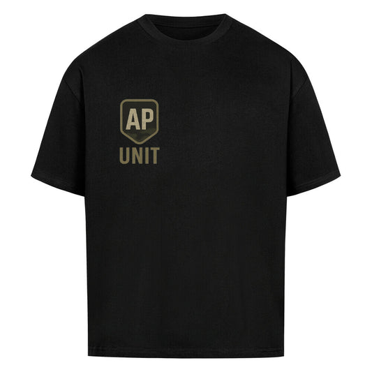 Alpha Priceless Quality Unit Tee in black featuring AP UNIT logo design for casual style.
