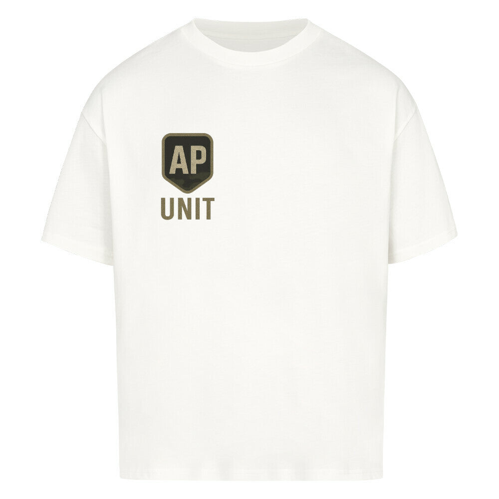 Alpha Priceless Quality Unit Tee in white with AP UNIT logo, perfect for casual and everyday wear.