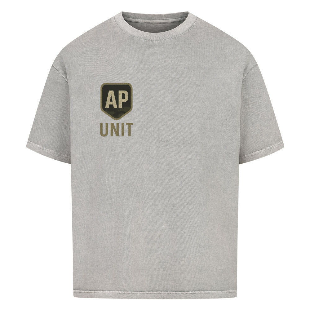 Alpha Priceless Quality Unit Tee in grey featuring AP logo and UNIT text for stylish everyday wear.