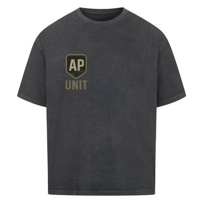 Alpha Priceless Quality Unit Tee in dark gray featuring AP UNIT logo, perfect for casual and streetwear styles.