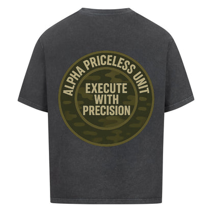 Alpha Priceless Quality Unit Tee mit dem Slogan "Execute With Precision" auf der Rückseite.
