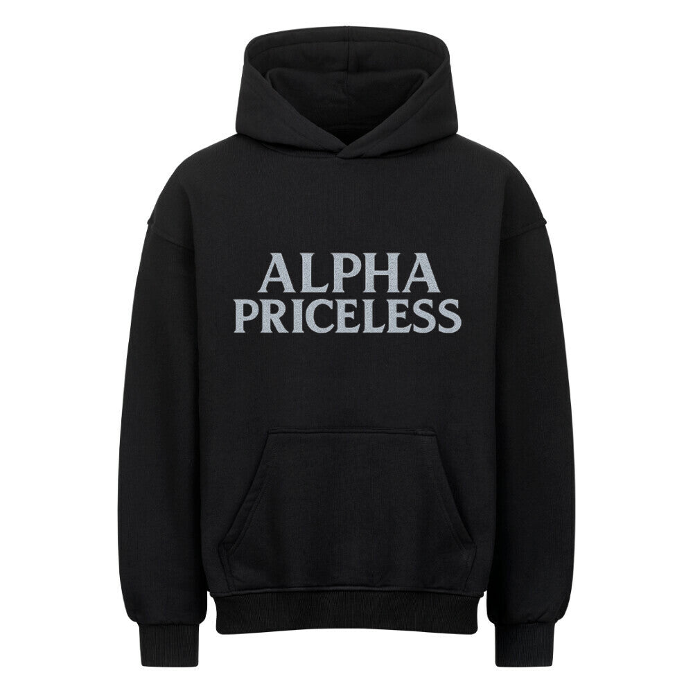 Alpha Guard Oversized Comfort Hoodie in black with 'ALPHA PRICELESS' text design