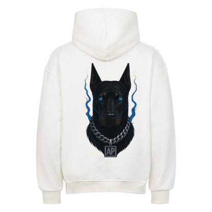 Alpha Guard Oversized Comfort Hoodie mit schwarzem Hundedesign auf dem Rücken, modisch und lässig.