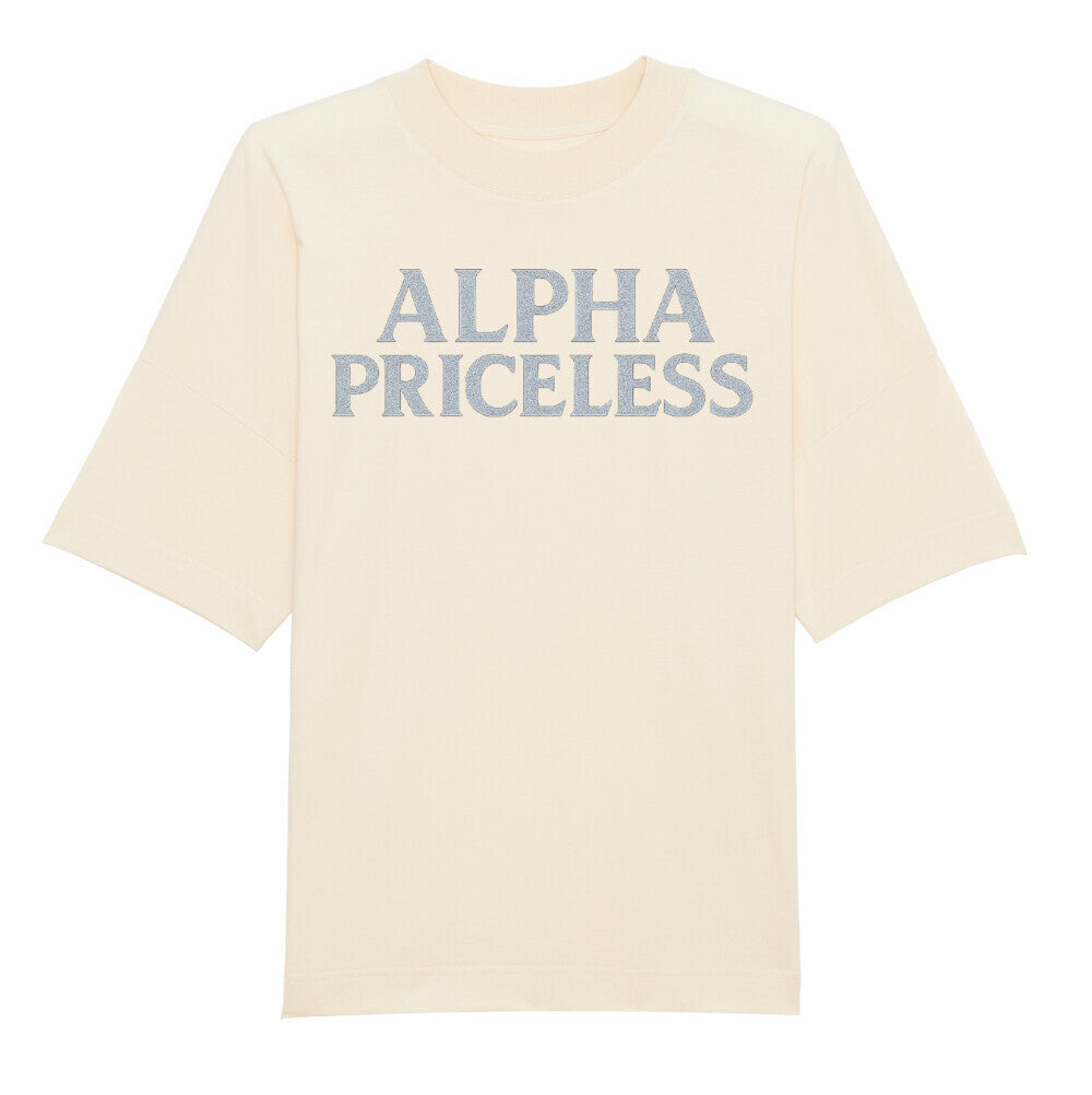 Snow Queen Alpha Priceless Collection T-Shirt in cream with silver lettering, stylish and versatile fashion piece.