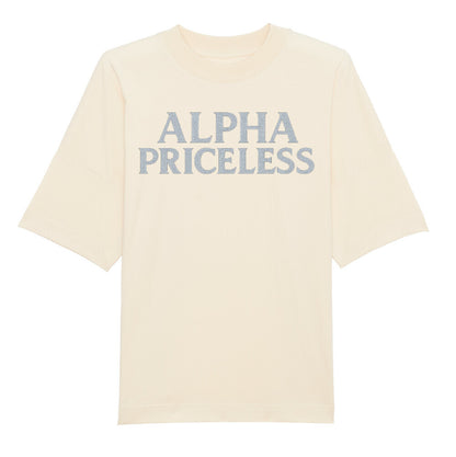 Snow Queen Alpha Priceless Collection T-Shirt in cream with silver lettering, stylish and versatile fashion piece.