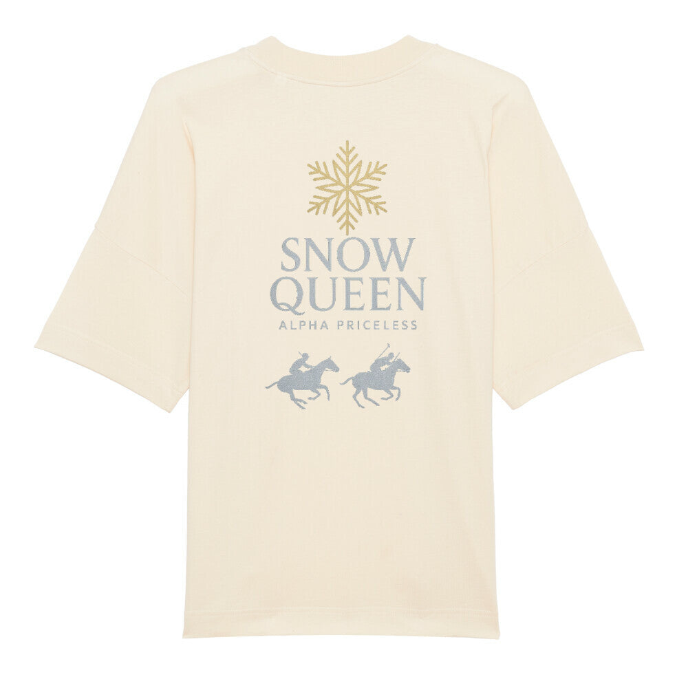 Snow Queen Alpha Priceless Collection T-Shirt in cream with snowflake and horse design on back.