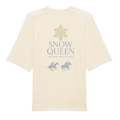 Snow Queen Alpha Priceless Collection T-Shirt in cream with snowflake and horse design on back.