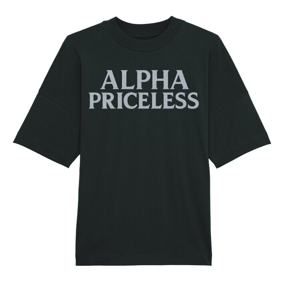 Schwarzes T-Shirt mit dem Aufdruck "ALPHA PRICELESS" aus der Snow Queen Alpha Priceless Collection.