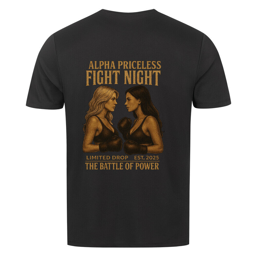 Fight Night Alpha Priceless Experience T-Shirt mit Grafik von zwei Kämpferinnen im Duell.