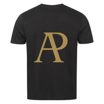 Fight Night Power Battle Showdown T-Shirt mit goldener AP-Rückendruck auf schwarzem Hintergrund.