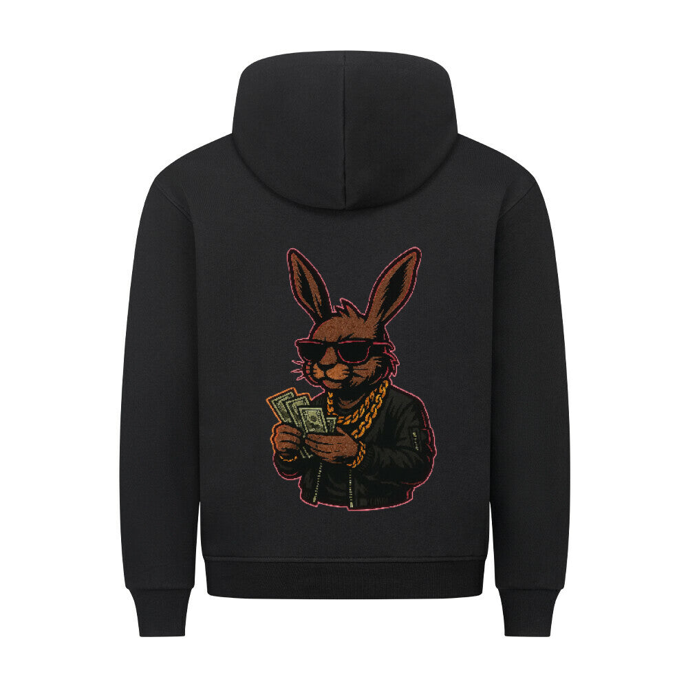 HigherBlanks Premium Style Hoodie mit buntem Kaninchen-Design auf der Rückseite, ideal für lässigen Streetwear-Look.