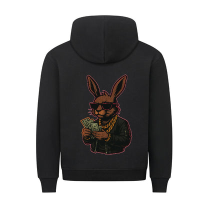 HigherBlanks Premium Style Hoodie mit buntem Kaninchen-Design auf der Rückseite, ideal für lässigen Streetwear-Look.