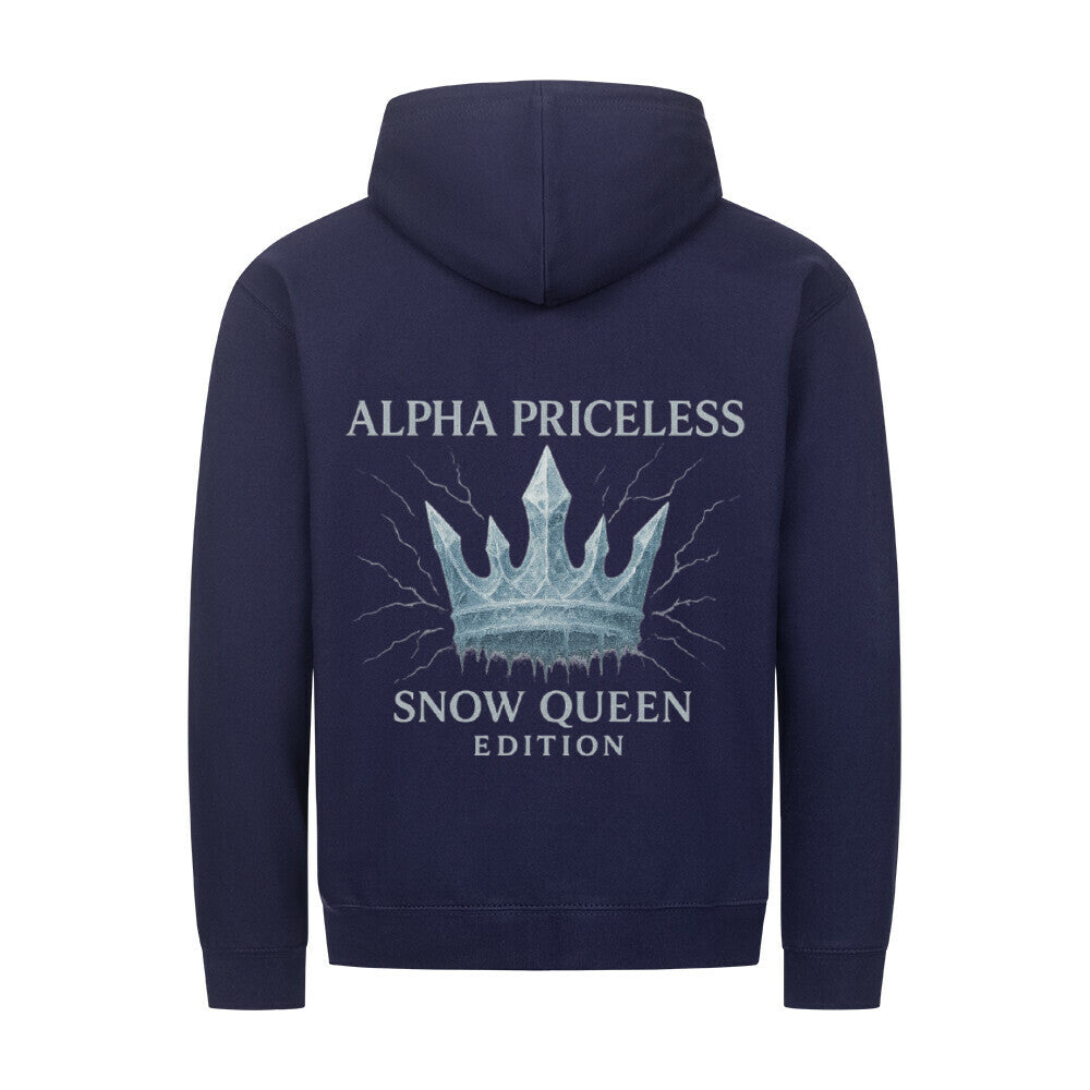 Snow Queen Unisex Zipper Hoodie mit Krone und Schriftzug auf der Rückseite, lässiger und bequemer Look.