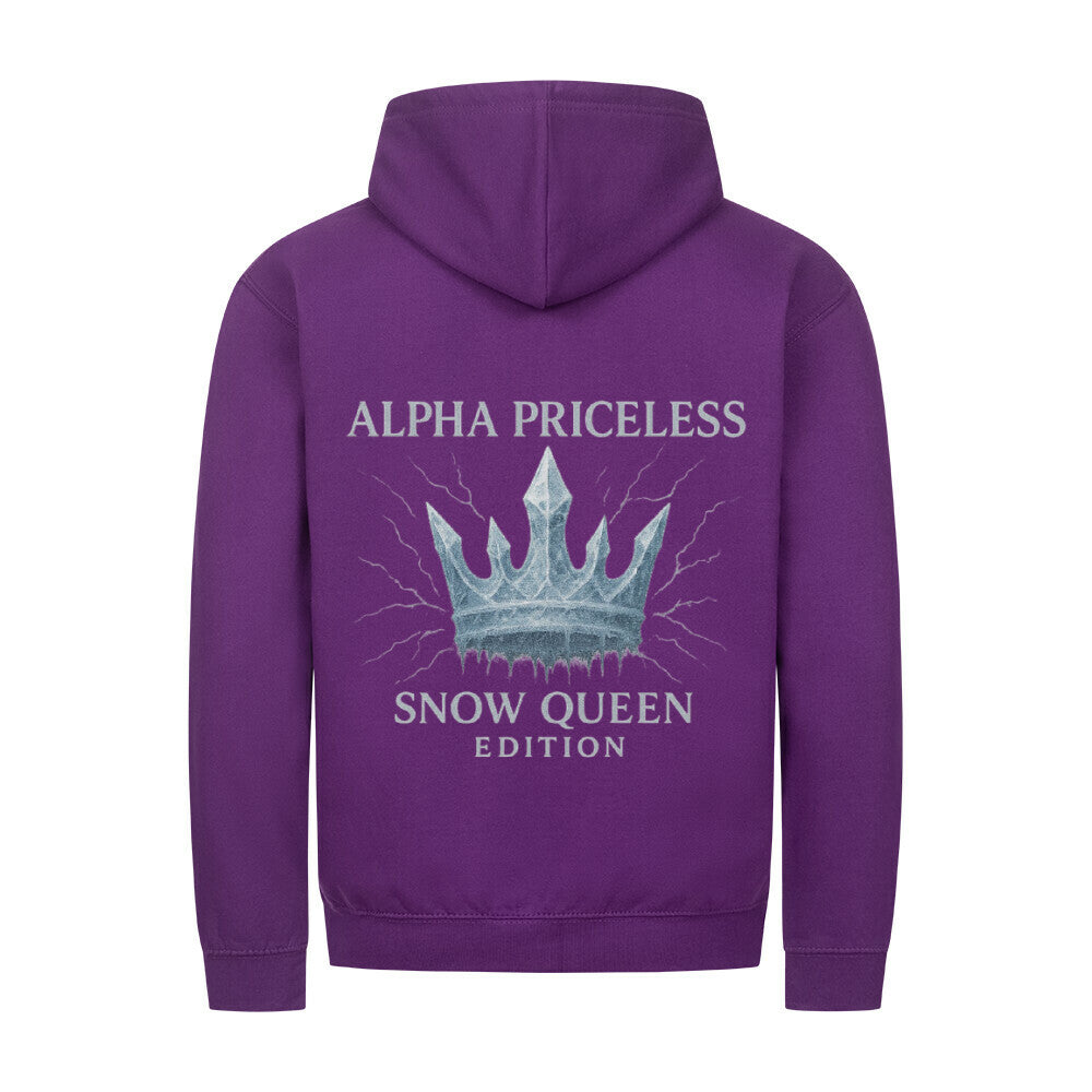 Snow Queen Unisex Zipper Hoodie in purple with crown graphic and text on back, stylish and comfortable for everyday wear.