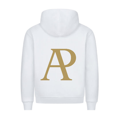 HigherBlanks Battle Fight Premium Hoodie, weiß mit goldener AP Grafik auf der Rückseite.