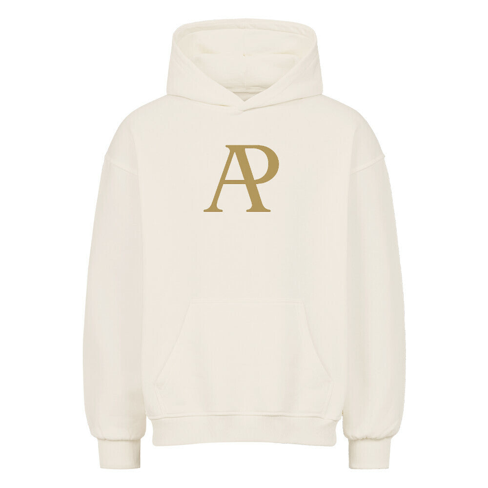 Alpha Priceless Battle Fight Oversized Hoodie in cream color with gold logo