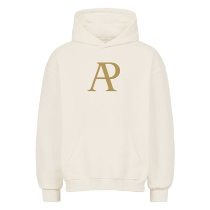 Alpha Priceless Battle Fight Oversized Hoodie in cream color with gold logo