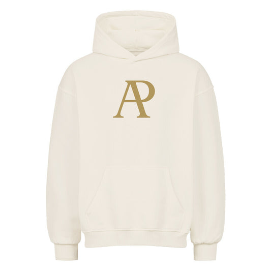 Alpha Priceless Battle Fight Oversized Hoodie in cream color with gold logo